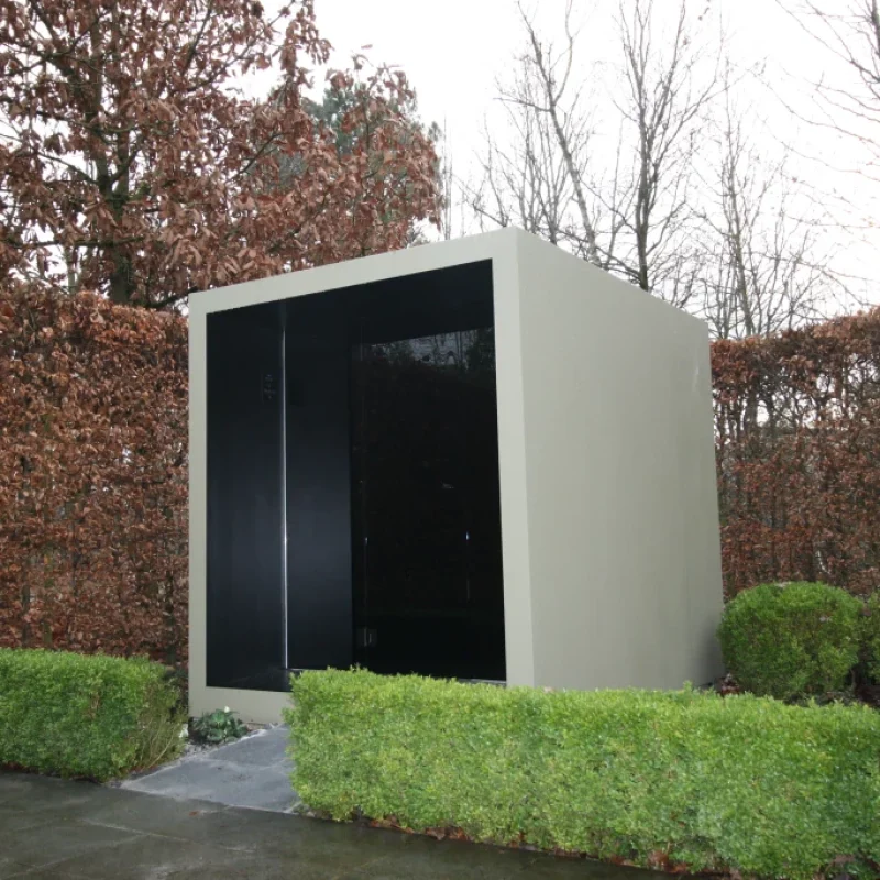 Thermalux design buitensauna in RAL Kleur en met oversteek.